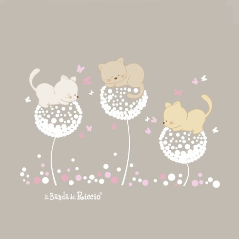 Adesivi murali "I Soffioni": dolci gattini dormono sui soffioni   - variante beige/rosa - disegno.