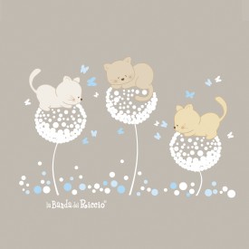 wall stickers "Dandelion"with three sweet cats. Colour Lightblue. Drawing