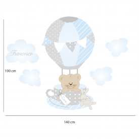 A hot air balloon cup with a cute little bear. Drawing with measures