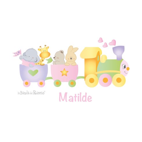 Sticker cameretta "Trenino Ciuf Ciuf " un trenino con simpatici animaletti e il nome del bambino -foto ambientata