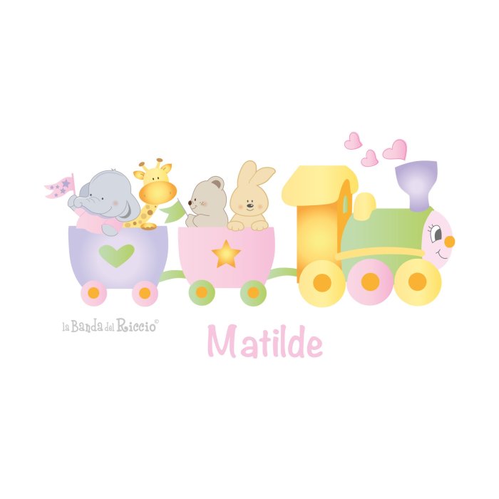 Sticker cameretta "Trenino Ciuf Ciuf " un trenino con simpatici animaletti e il nome del bambino -disegno  rosa