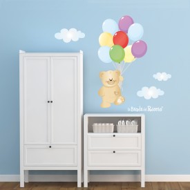 Baby nursery decals "Teddy bear with balloons and little clouds". Photo