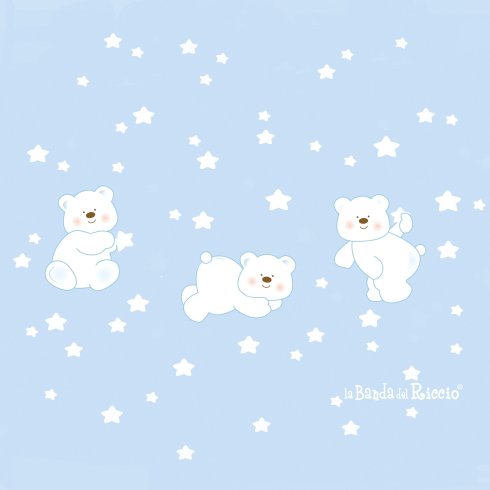 Adesivi murali "Orsetti Polari" tre orsetti bianchi circondati da tante stelle, versione azzurra. Disegno