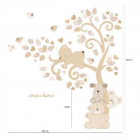 Puppies in the wind Tree, Willow tree decal, nursery decoration. Colour Beige. Drawing with measures