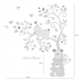 Stickers murali "Albero Cuccioli nel Vento" un grande albero con cuccioli alla base. disegno con misure