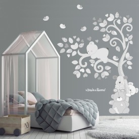 Puppies in the wind Tree, Willow tree decal, nursery decoration. Colour Gray. Photo