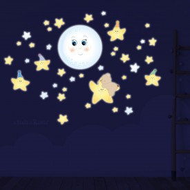 Fluo baby wall decor "Sweet Moon". Moon and stars. Photo in the dark