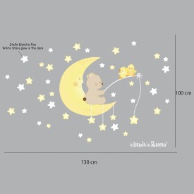 Fluo wall decal,  little bear fishing stars sitting on the moon. Size