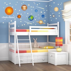 Fluo wall decal "Solar system Planets" softly glowing in the dark. Daylight photo