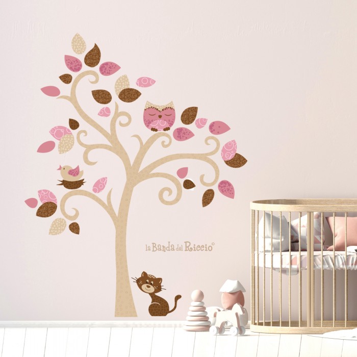 Nursery wall decals Cat's Tree. Photo. Color beige, brown, and rose pink