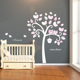 Wall decals Owls tree, a tree with two sleepy owls and your baby's name. Photo