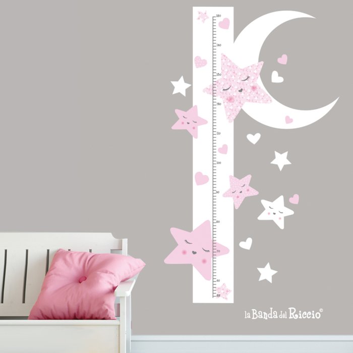 Metro parete bambini "Stelle e Luna" , colore bianco÷rosa. Foto ambientata