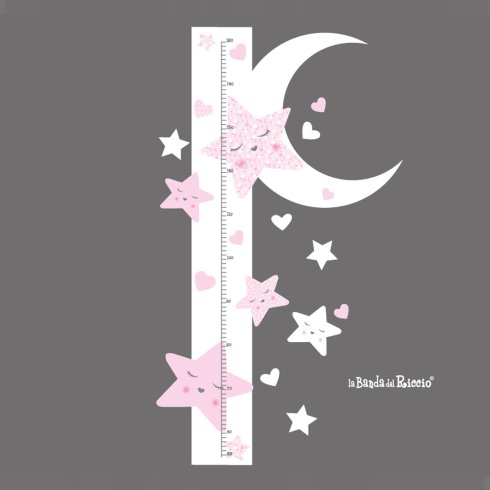Metro parete bambini "Stelle e Luna" , colore bianco-rosa.