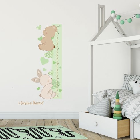 Wall stickers metro crescita "Amore e Tenerezza" orsetto coniglietto e cuoricini -foto ambientata1-