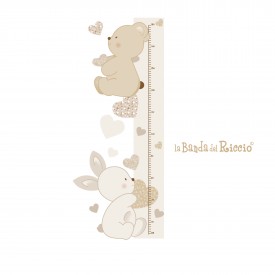Wall stickers metro crescita "Amore e Tenerezza" orsetto coniglietto e cuoricini -colore beige-