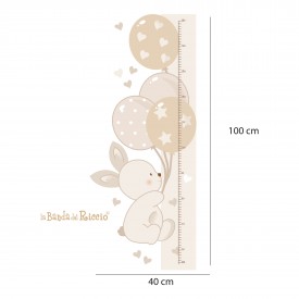 Bunny balloons growth chart. Beige color. Measures