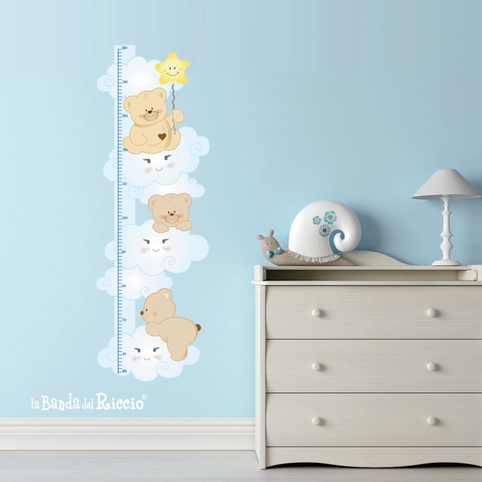Bears in the clouds Growth Chart baby wall stickers. Lightblue colour. Photo