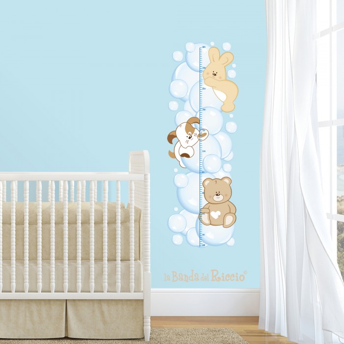 Soap Bubbles Growth Chart baby wall stickers wall decal. Light Blue color