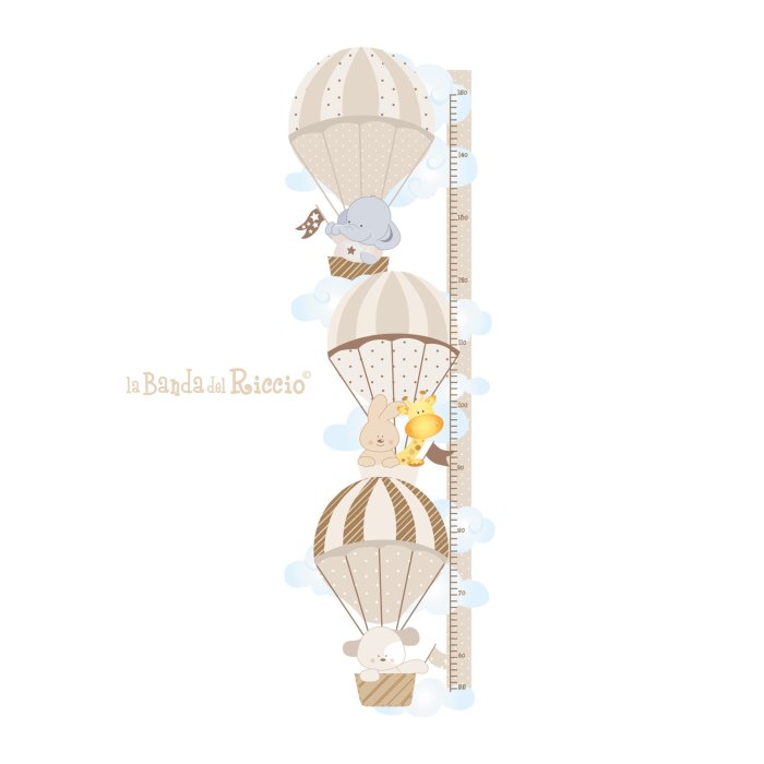Metro bambini per misurare la crescita "Le Mongolfiere 1" -colore marrone beige- disegno