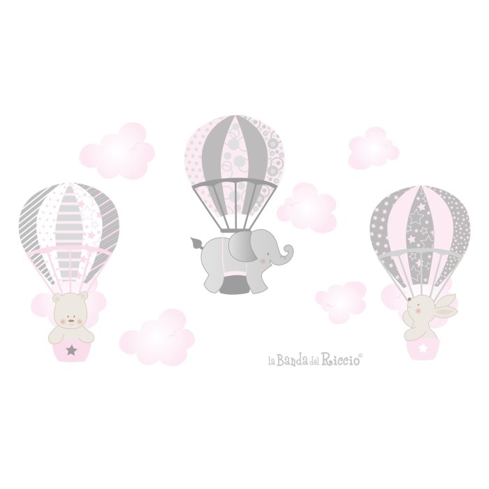 Adesivi murali bambini "IL Kit Mongolfiere 2" -colore grigio rosa-