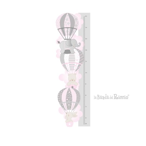 Adesivi murali bambini "Il Metro crescita Mongolfiere 2" -colore grigio rosa-
