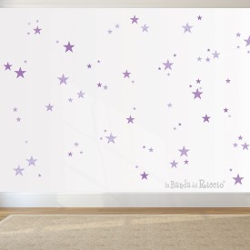 Adesivi di stelline per decorare un'intera parete, stelle con decorazioni interne. molti colori dispolibili. Foto color lilla