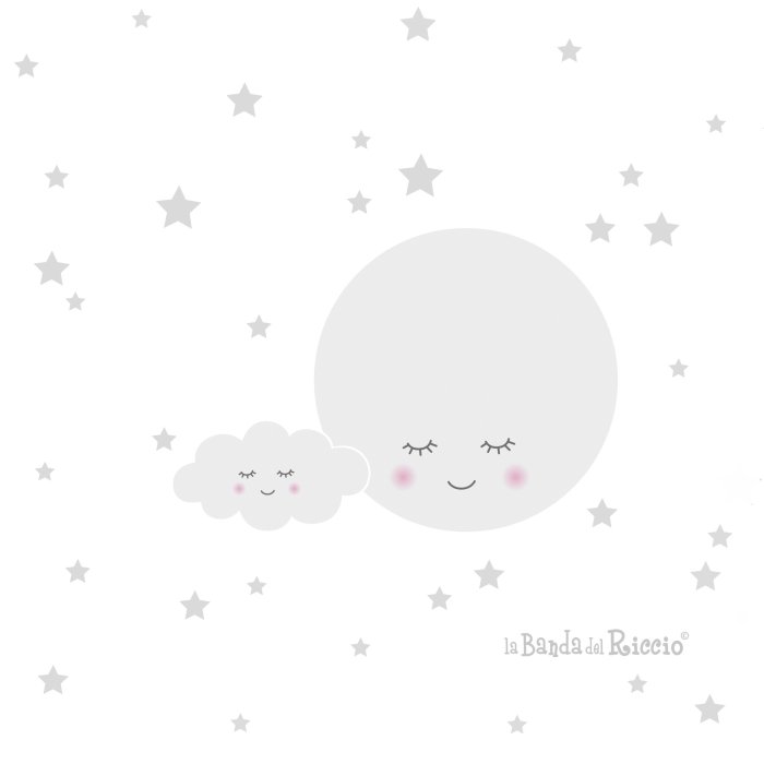 Stickers murali bambini "La Luna Sognante" - disegno colore grigio
