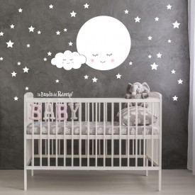 Stickers murali bambini "La Luna Sognante" - foto ambientata colore bianco