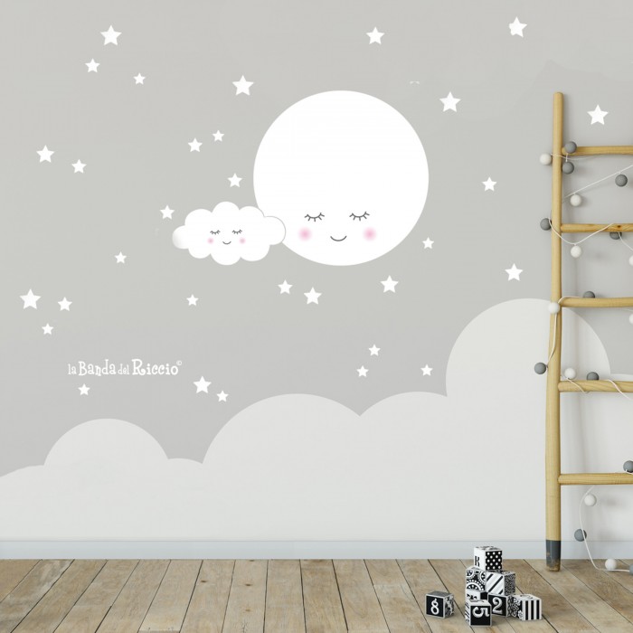 Stickers murali bambini "La Luna Sognante" - foto ambientata colore bianco