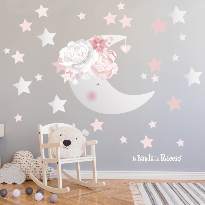 Adesivi murali cameretta bambina "La Luna Rosa". Foto