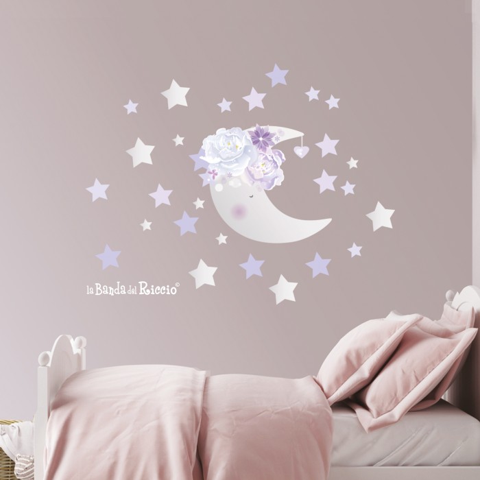 Girls wall stickers "Purple Moon" kids room decor. Photo