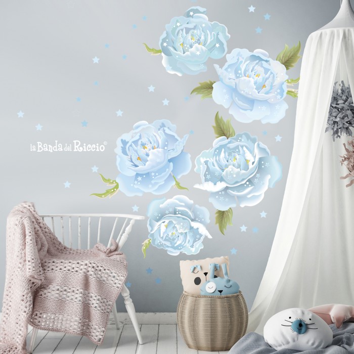 Big flowers "Light blue Peonies" to decorate your little girl's room. Photo