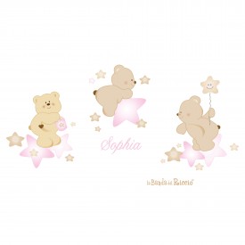 stickers adesivi raffiguranti immagini di orsetti sulle stelle nella variante rosa