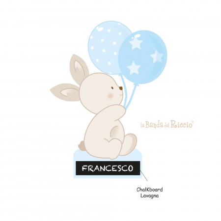 Door Decal Bunny Balloons. A Bunny with a blackboard insert to write your child's name. Lightblue color
