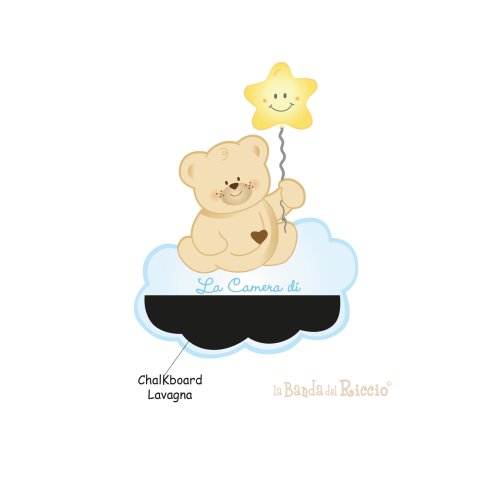 Sticker per porte "Orsetto sulle Nuvole" -variante di colore azzurro e scritta la camera di