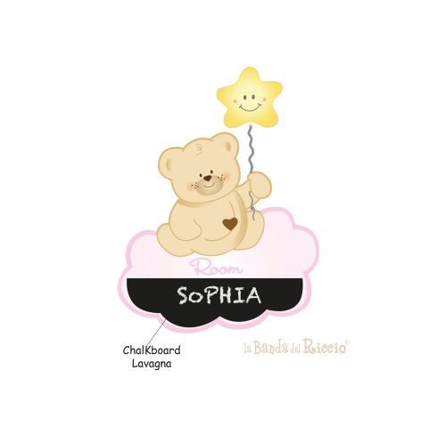 Bear in the cloud door decal. Pink color