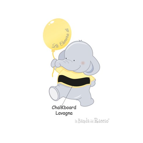 Variante gialla dell'adesivo murale per bambini con un elefante e un palloncino.