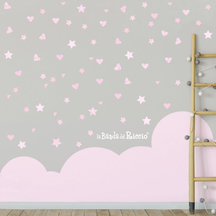 piccoli adesivi murali di stelle e cuori. Con due toni di colori. Variante rosa