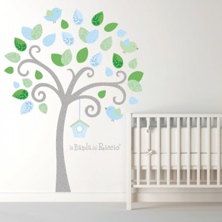 Bird's tree wall stickers. Photo Color Gray, Lightblu, Green