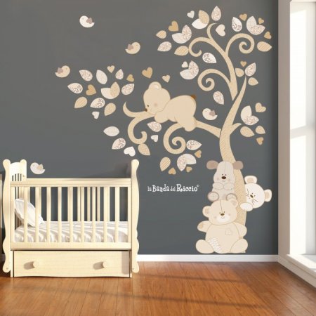 Puppies in the wind Tree, Willow tree decal, nursery decoration. Colour Beige. Photo