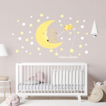 Fluo wall decal,  little bear fishing stars sitting on the moon. Photo