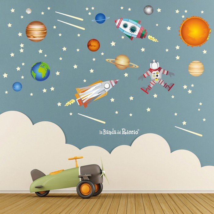 Fluorescent wall decals "Space Mission" Rockets, planets and astronauts. Photo