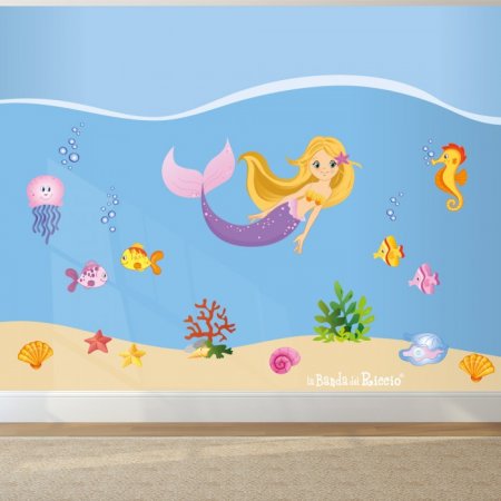 Mermaid wall decal with the seabed: seaweed, fish ,shells, ecc. Photo