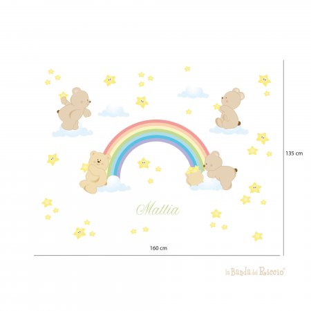 Rainbow wall sticker: a big rainbow with little bears clouds and stars. Size
