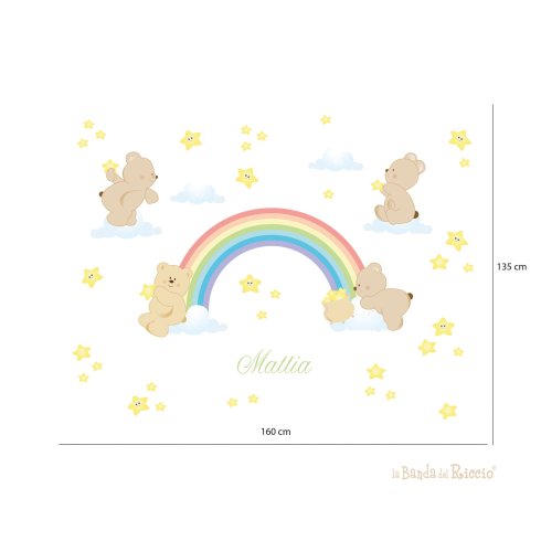 Rainbow wall sticker: a big rainbow with little bears clouds and stars. Size