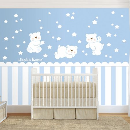 Polar Bears wall stickers. Three little bears surrounded by stars. Photo
