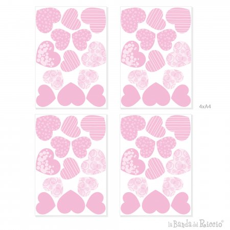 Print of the hearts on four A4 sheets. Colou Pink