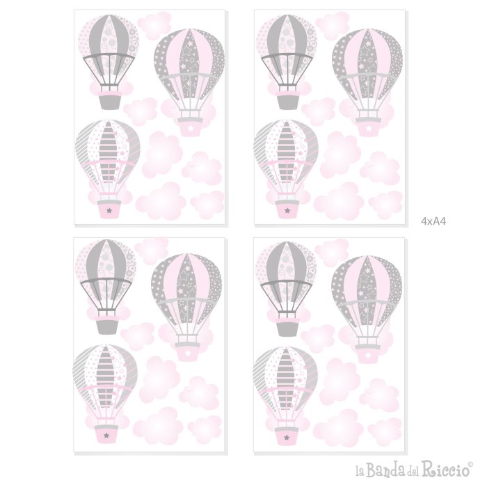 Adesivi murali piccoli. Le Mongolfiere 2  schema di stampa. Colori Grigio-Rosa