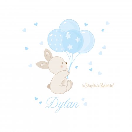 Nursery wall stickers , Bunny Balloons. A bunny with four balloons, Colour Light/blue  Drawing