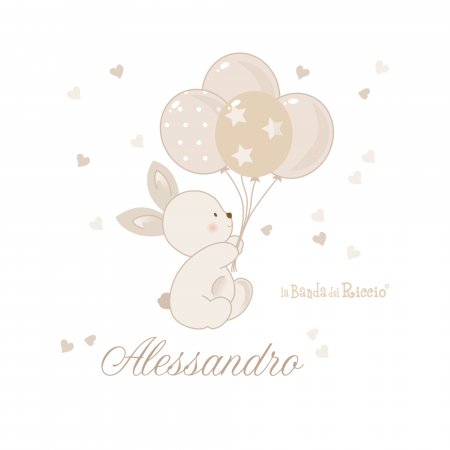 Nursery wall stickers , Bunny Balloons. A bunny with four balloons, Colour Beige  Drawing